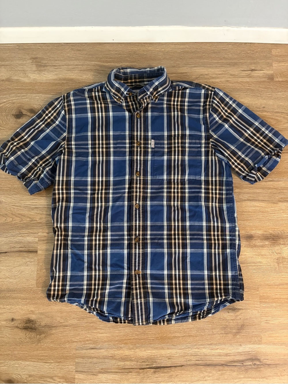 Carhartt Short-Sleeve Plaid Button-Down Shirt in Blue and Brown